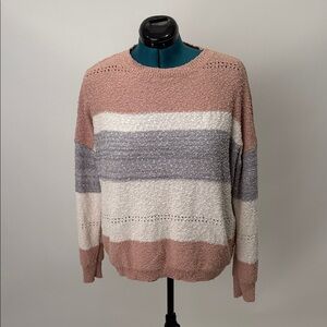 Knox Rose Women's Striped Sweater - Pink, Gray, Cream